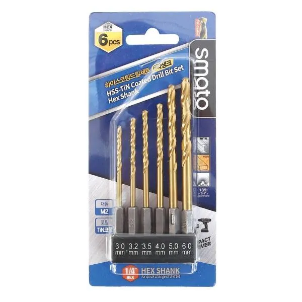 스마토 하이스코팅드릴세트-육각생크 6pcs 3.0, 3.2, 3.5, 4.0, 5.0, 6.0mm 절삭 날 비트 가격비교 규격표
