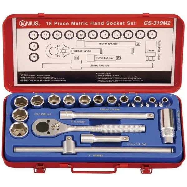 지니어스 3/8SQ 핸드소켓렌치세트 GS 318M2 19pcs 렌치 수공구 복스 가격비교 규격표