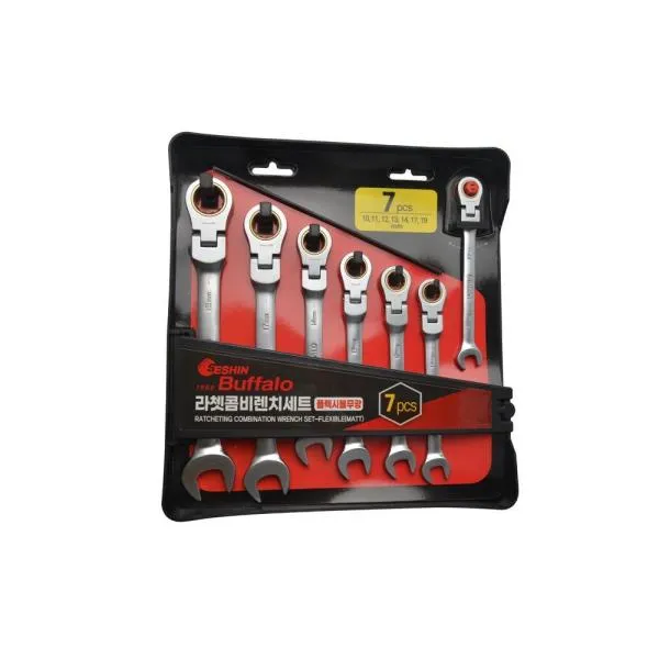 세신버팔로 라쳇콤비렌치세트-플렉시블(무광) 7pcs 10, 11, 12, 13, 14, 17, 19mm 렌찌 조합 수공구 가격비교 규격표